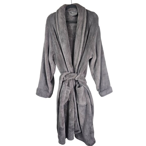 L.L. Bean Other - L.L. Bean Plush Fleece Robe XL Gray/Brown Belted Pockets Thick Cozy Lounge